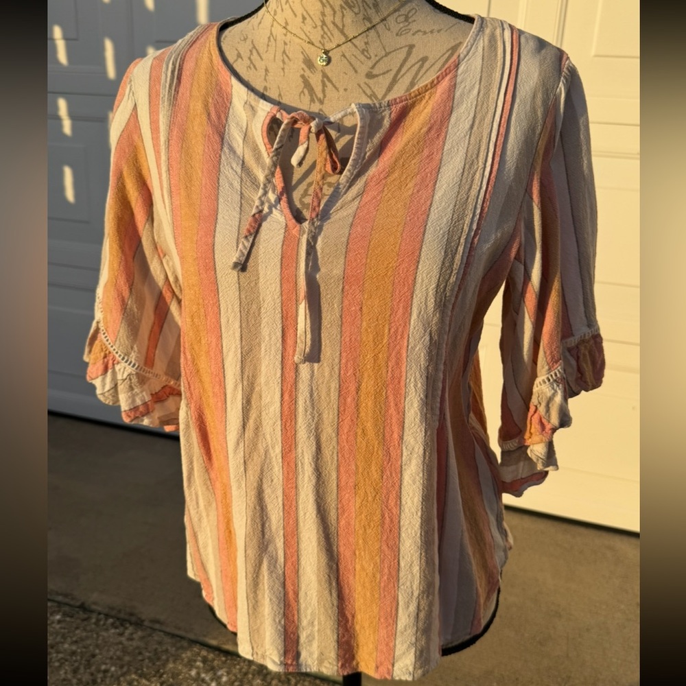 Striped Ruffle Sleeve Top
